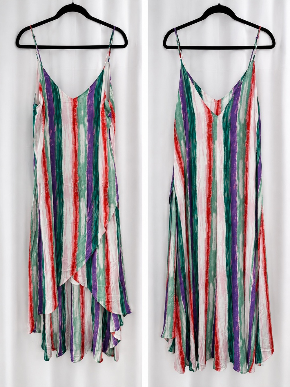 Lulus Watercolor Stripe Layered High Low Midi Dress Size M